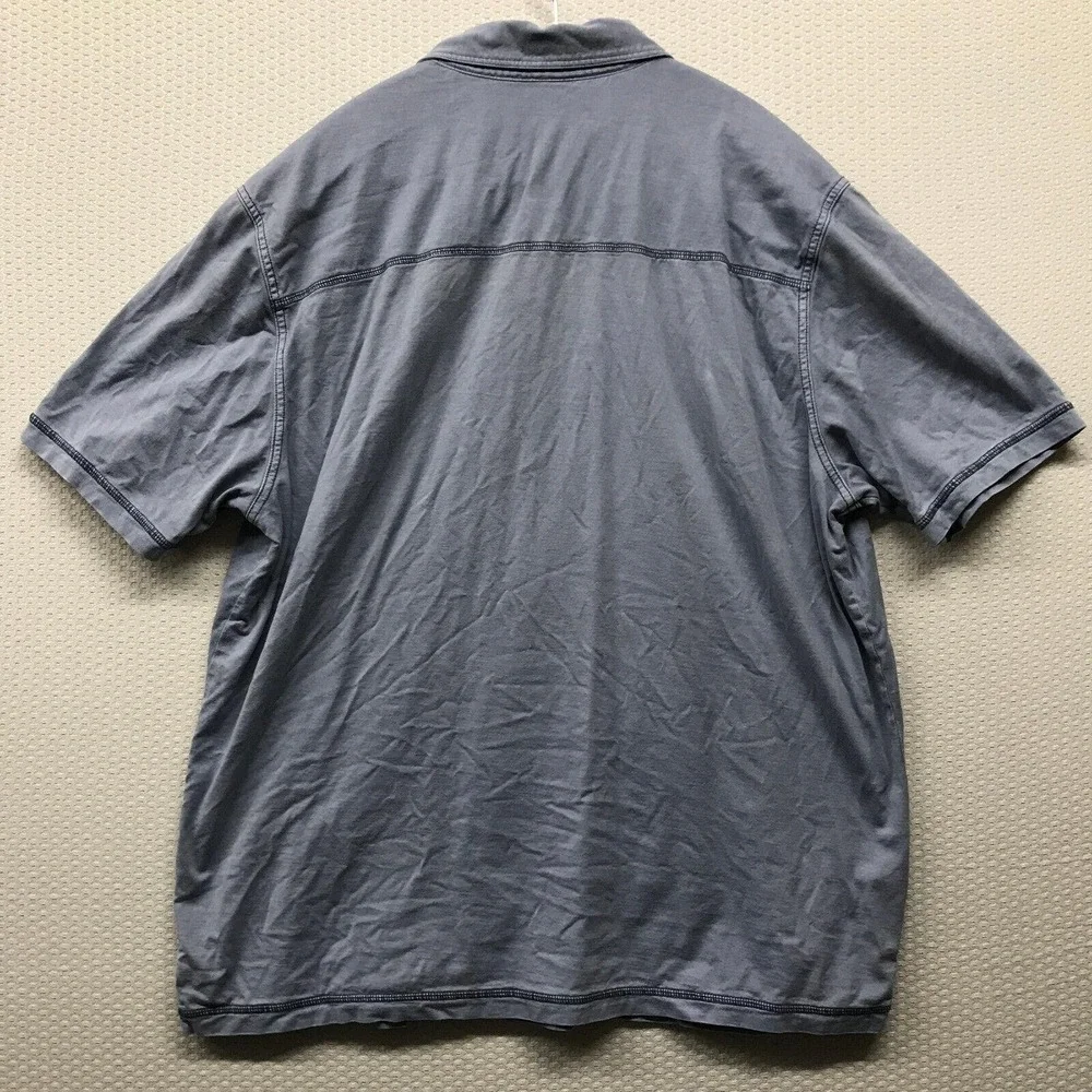 Tommy Bahama Polo Shirt Mens XL Blue Short Sleeve Solid Relaxed Cotton Lyocell